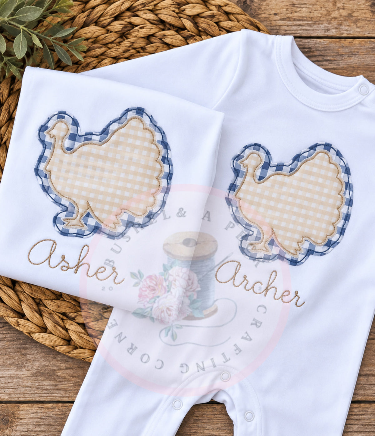 Gingham Turkey Applique Rompers and Shirts
