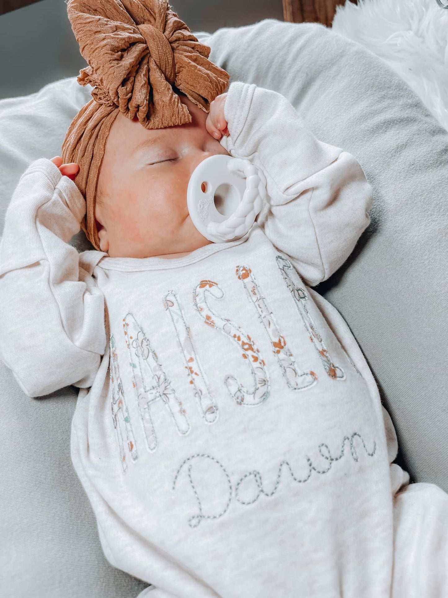 Blooming Wildflowers Oatmeal Convertible Romper (Spelled Out Name Applique)