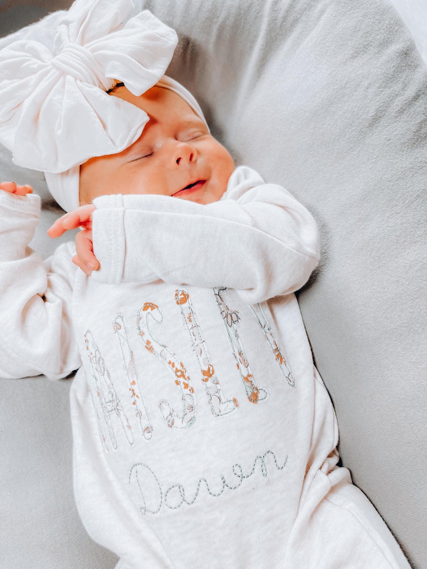 Blooming Wildflowers Oatmeal Convertible Romper (Spelled Out Name Applique)