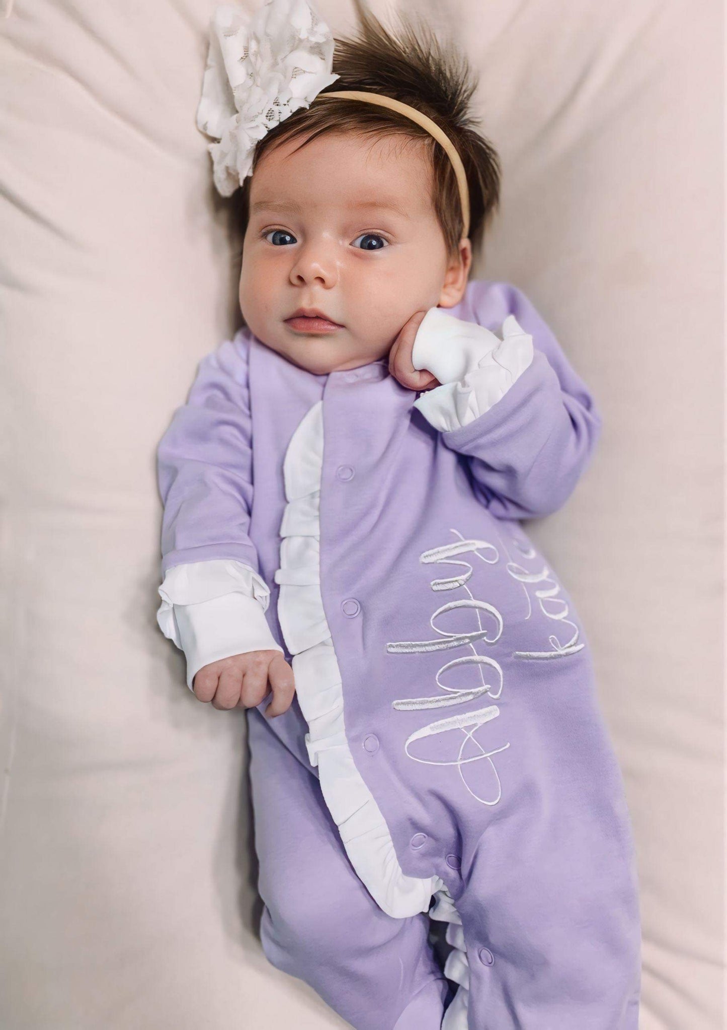 Embroidered Purple/White Ruffle Sleeper