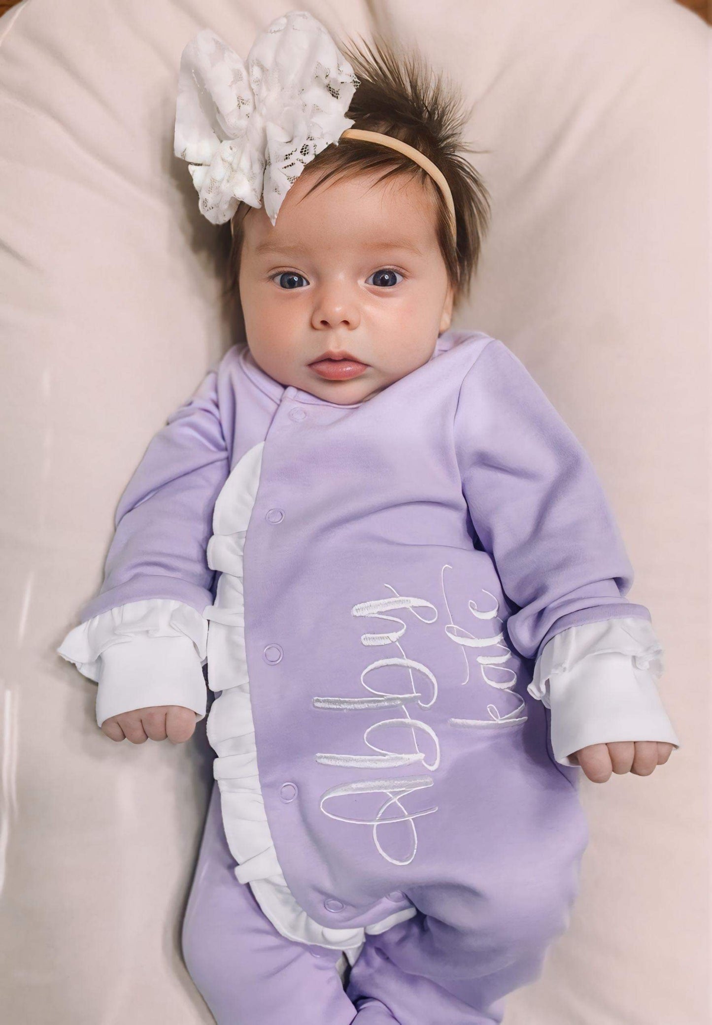 Embroidered Purple/White Ruffle Sleeper