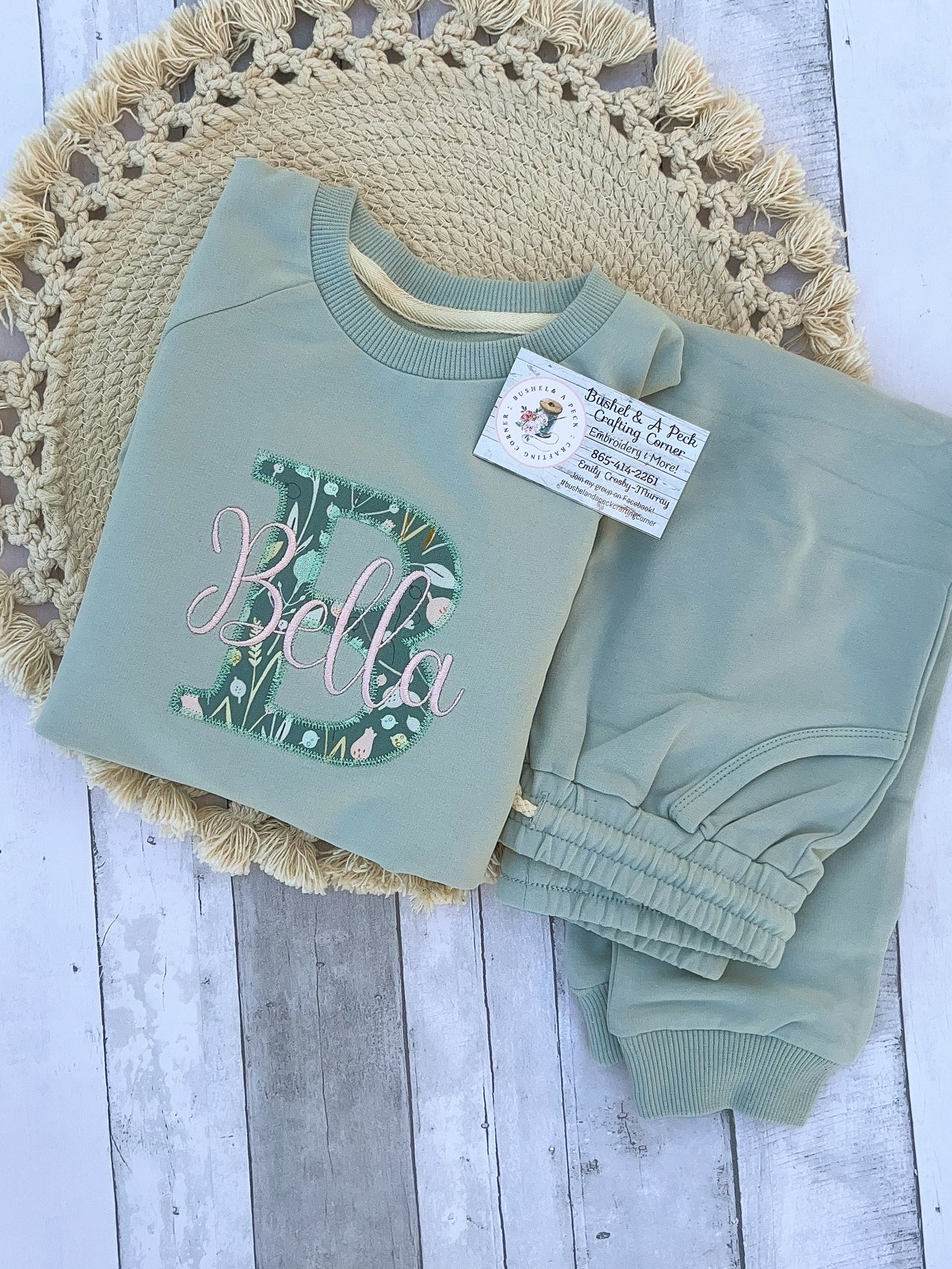 Teal Floral Applique/Seafoam Jogger Set