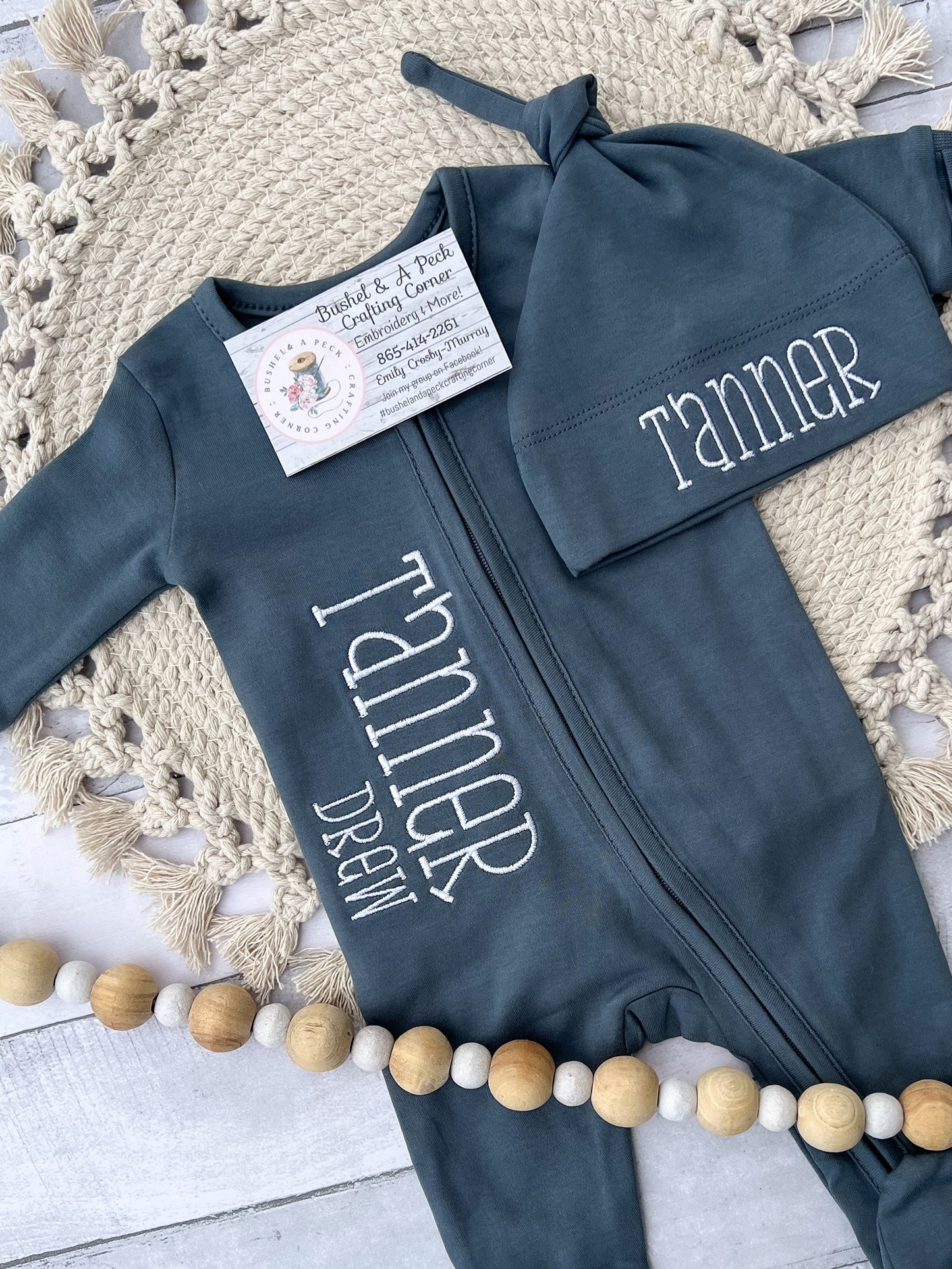 Midnight Blue Organic Zip Sleeper/Hat Set