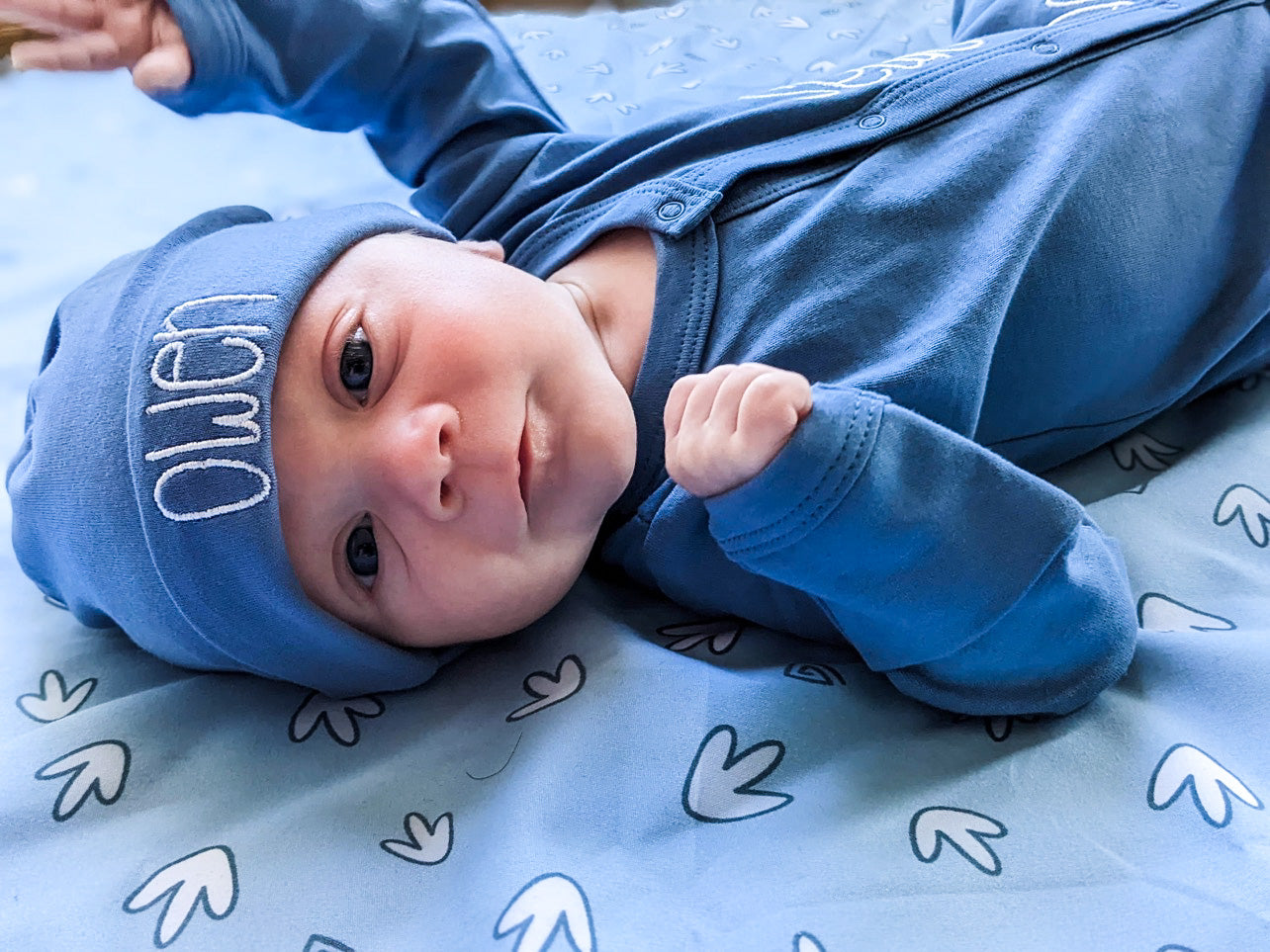 Slate Blue Button-Up Sleeper/Hat Set