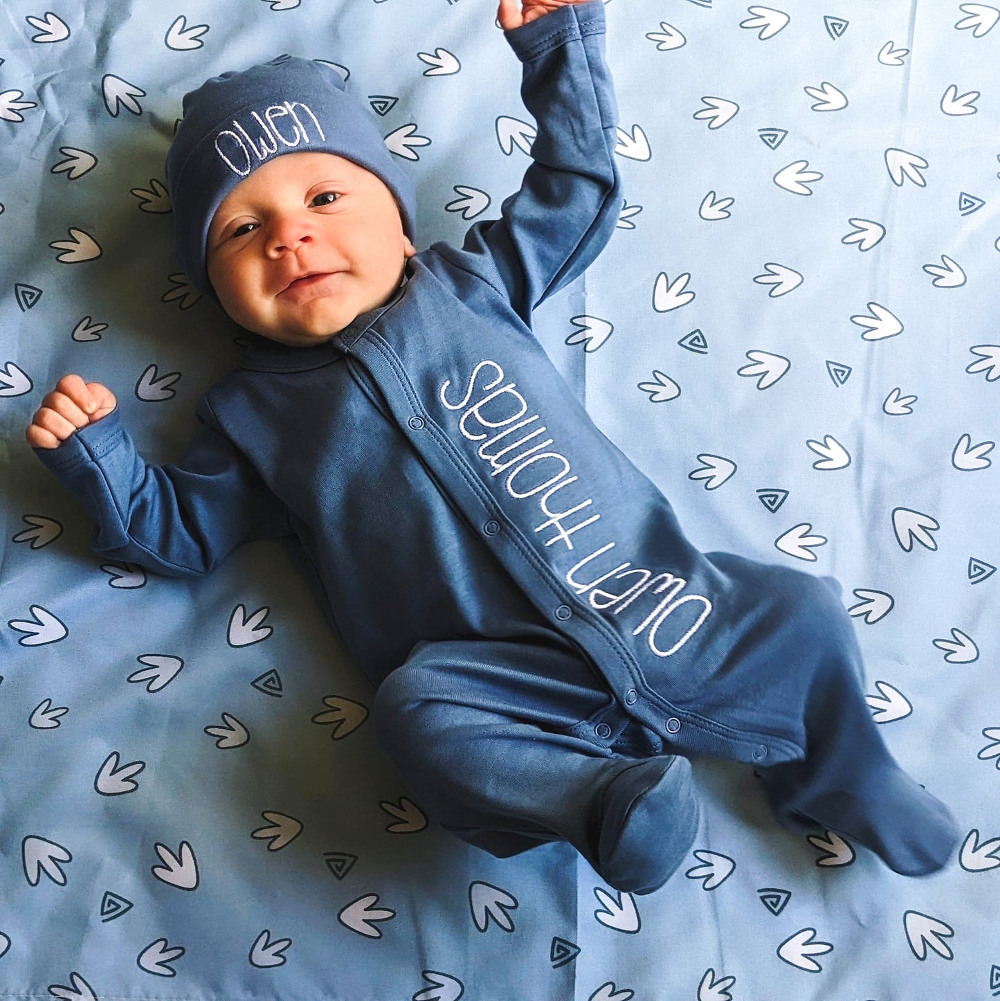 Slate Blue Button-Up Sleeper/Hat Set