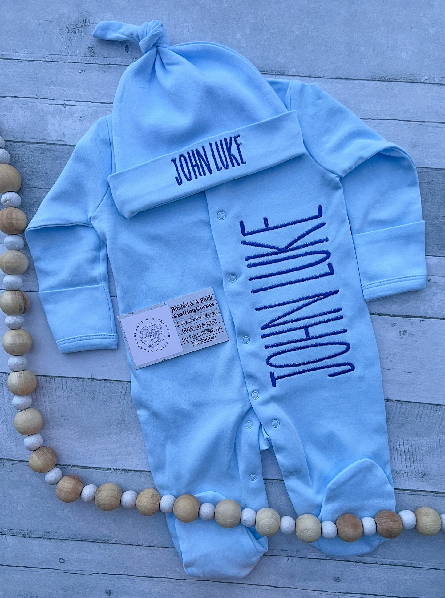 Baby Blue Button-Up Sleeper/Hat Set