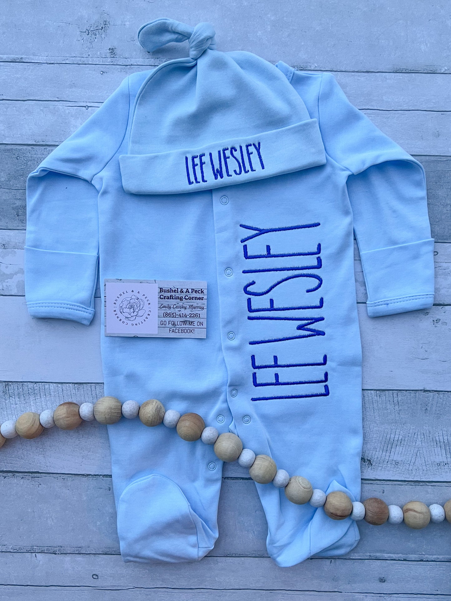 Baby Blue Button-Up Sleeper/Hat Set