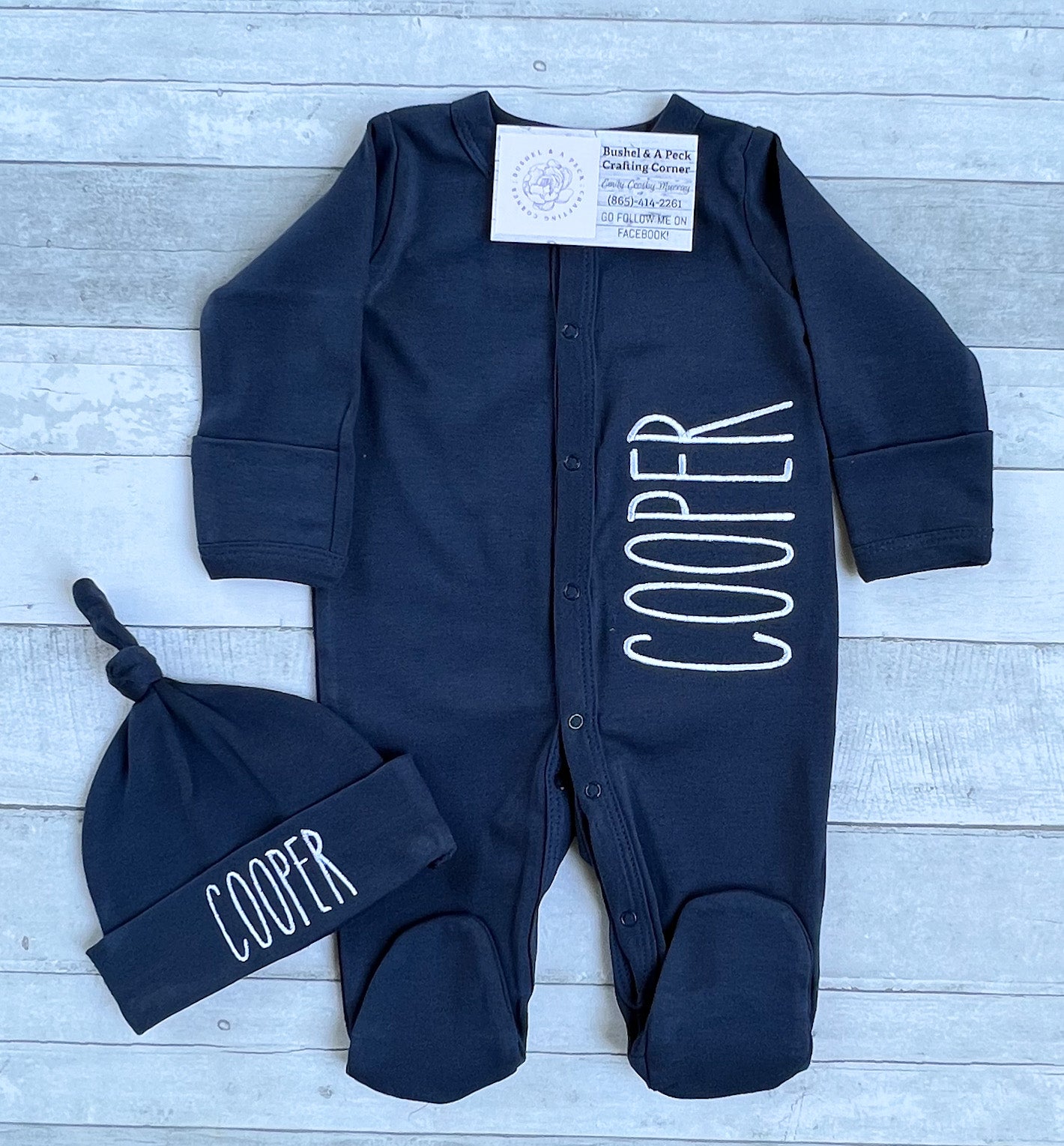 Navy Button-up Sleeper/Hat Set