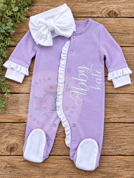 Embroidered Purple/White Ruffle Sleeper