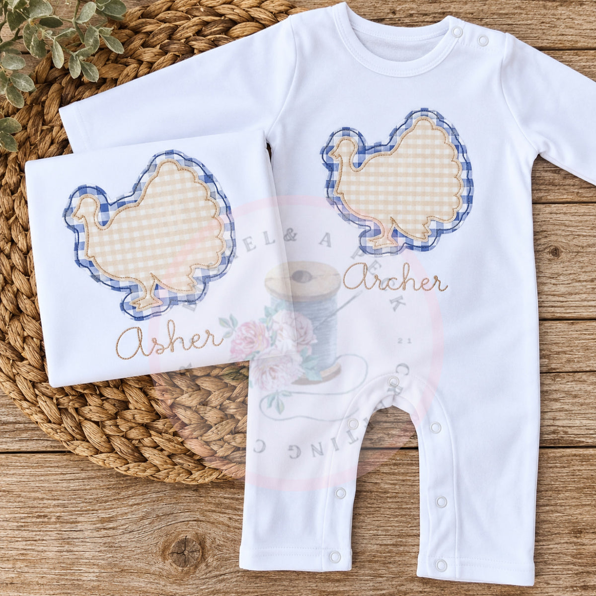 Gingham Turkey Applique Rompers and Shirts