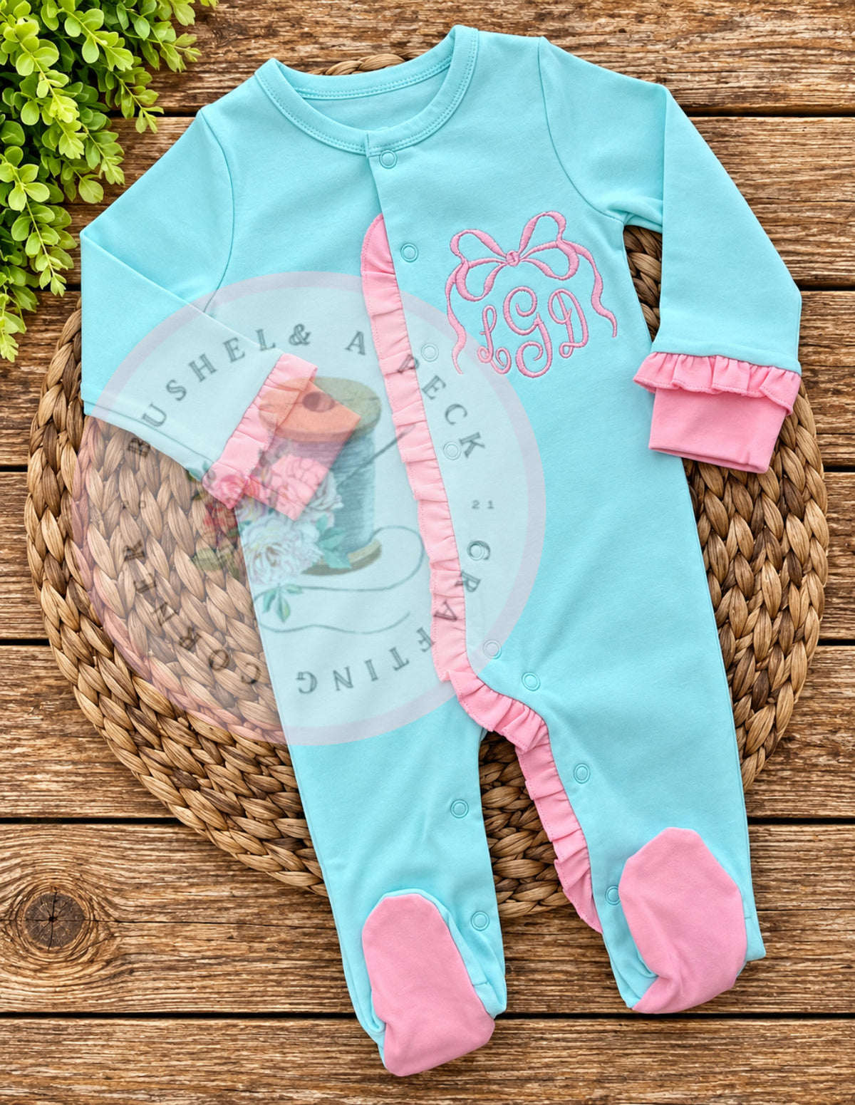 Mint & Pink Ruffle Button up footie