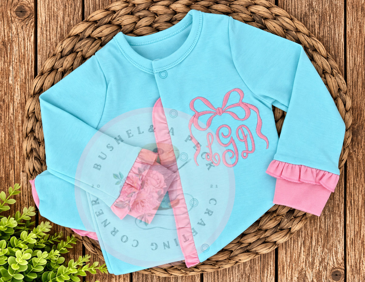 Mint & Pink Ruffle Button up footie