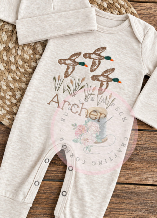 Mallard-Duck Convertible Romper/Hat Set