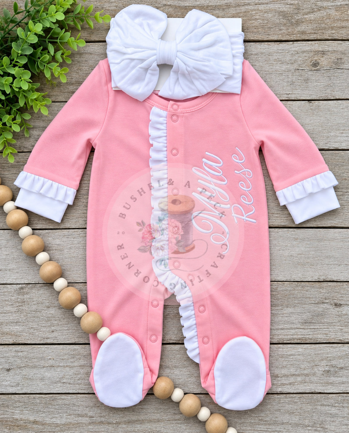 Pink/White Button-Up Ruffle Sleeper