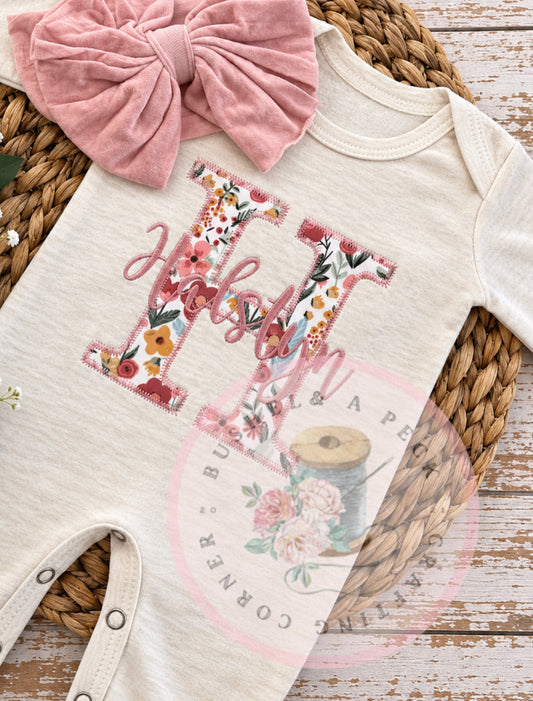 Mauve Fall Floral Applique Tshirts (Initial Style)