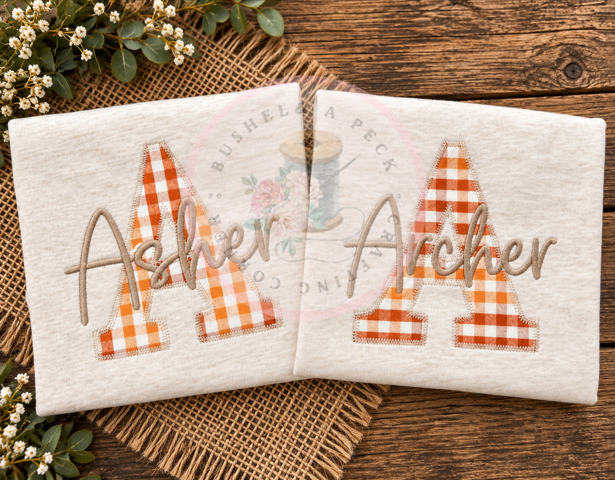 Fall Plaid (Initial Style) Applique Tshirts