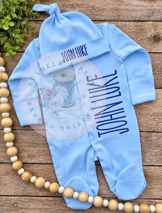 Baby Blue Button-Up Sleeper/Hat Set