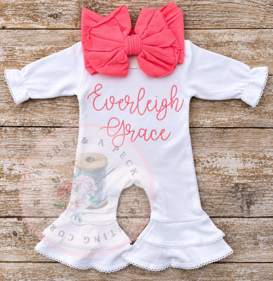 White Bell-Bottom Ruffle Romper