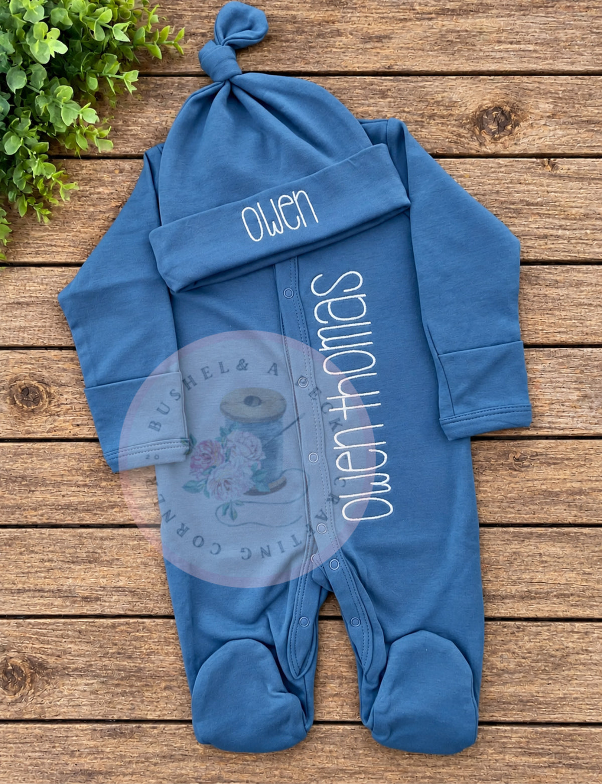 Slate Blue Button-Up Sleeper/Hat Set