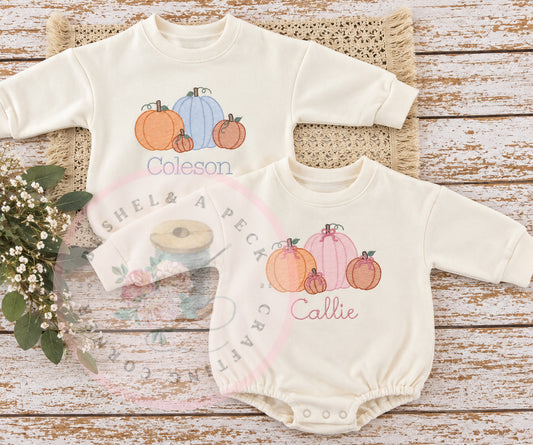 Pumpkin Patch Embroidered Sweatshirts and Sweatshirt Rompers