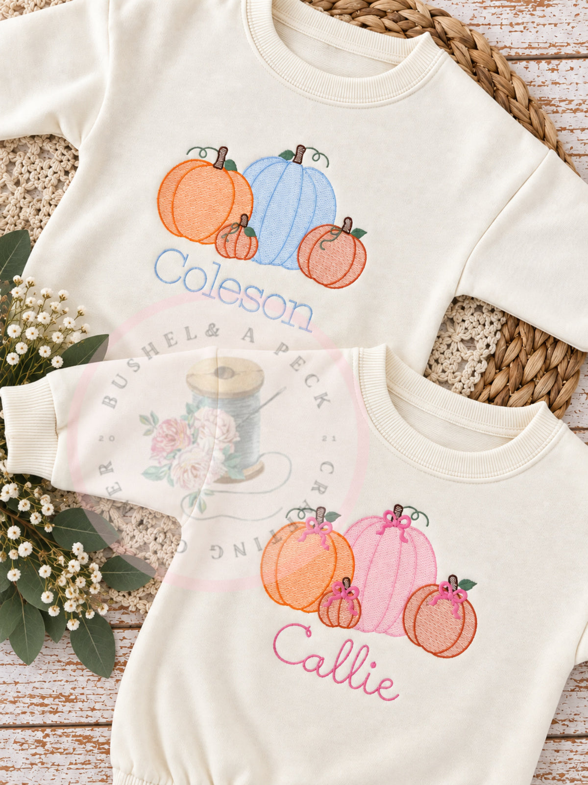 Pumpkin Patch Embroidered Sweatshirts and Sweatshirt Rompers