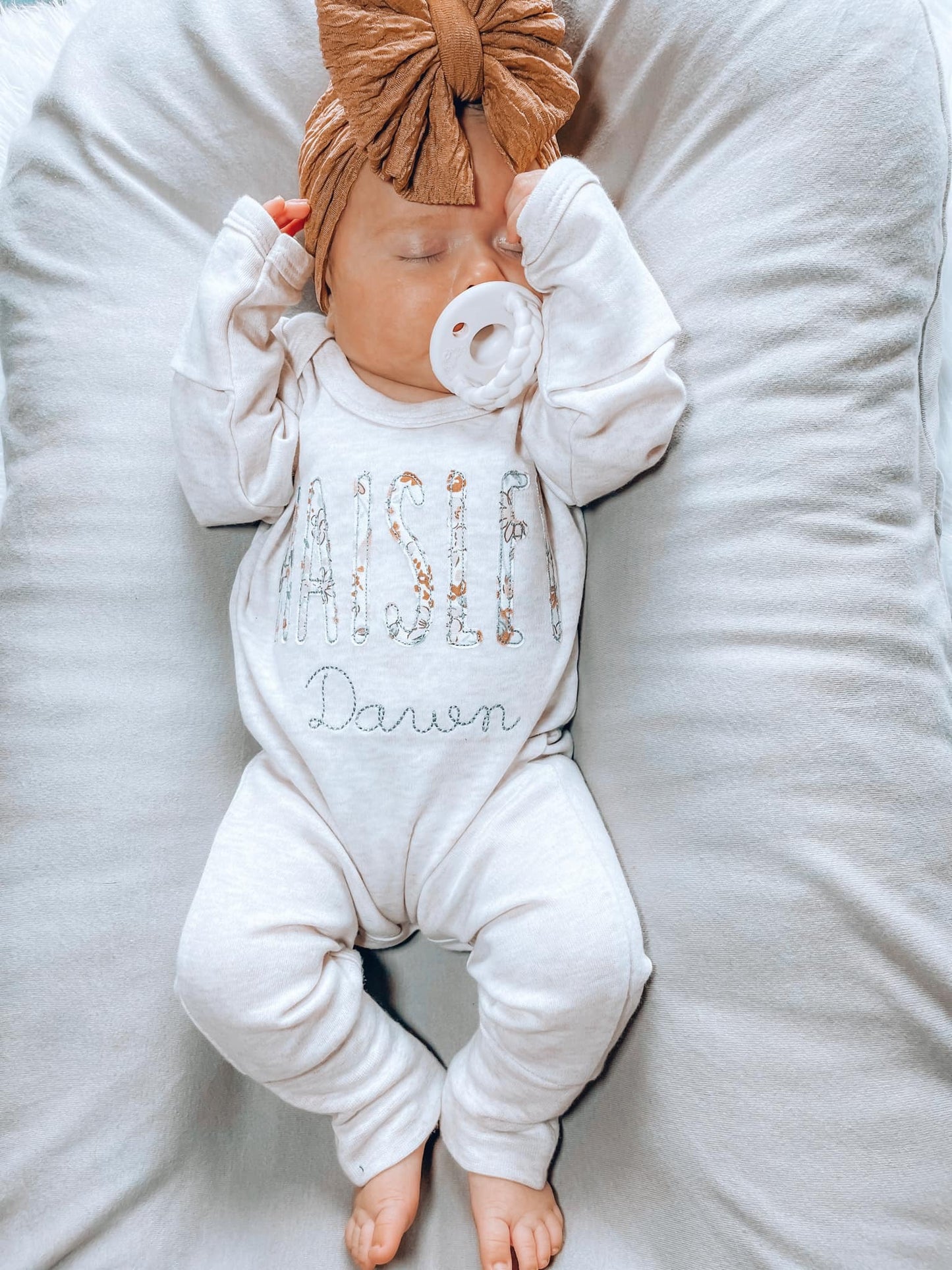 Blooming Wildflowers Oatmeal Convertible Romper (Spelled Out Name Applique)