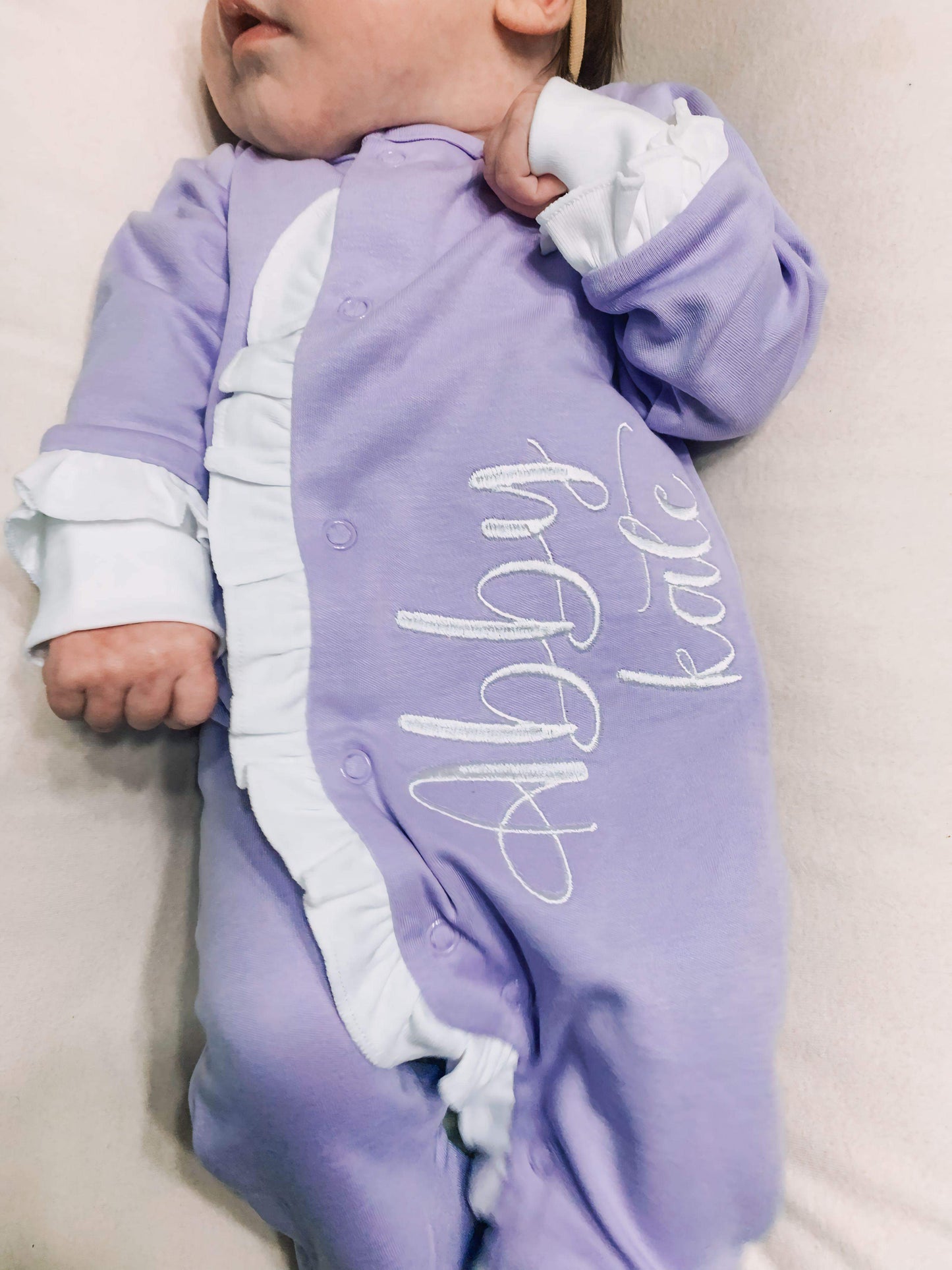 Embroidered Purple/White Ruffle Sleeper
