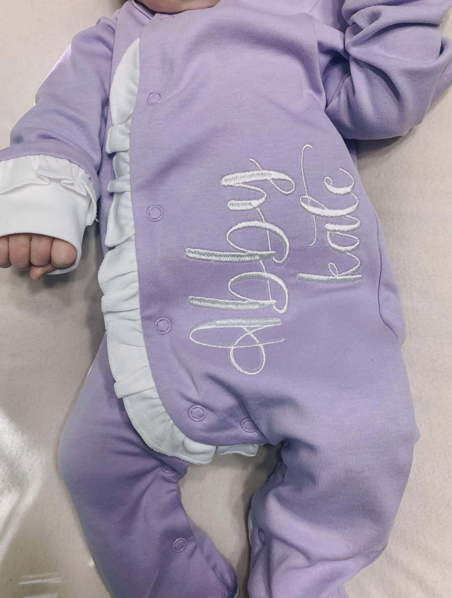 Embroidered Purple/White Ruffle Sleeper