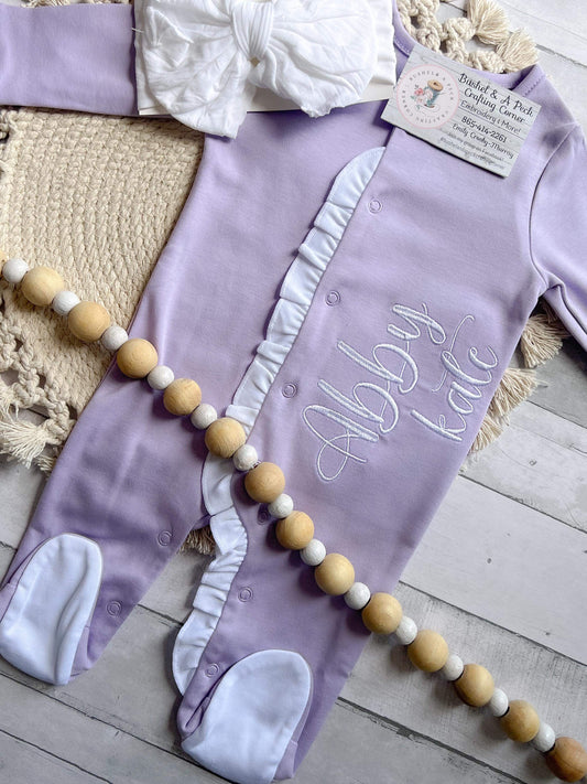 Embroidered Purple/White Ruffle Sleeper
