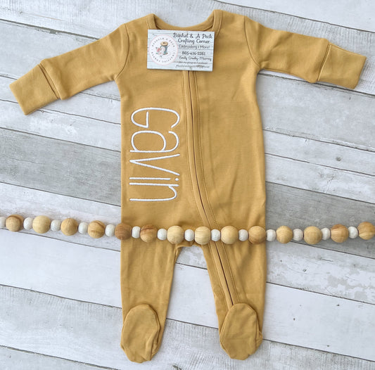 "Honey" Zip-up Organic cotton footie/Hat Set