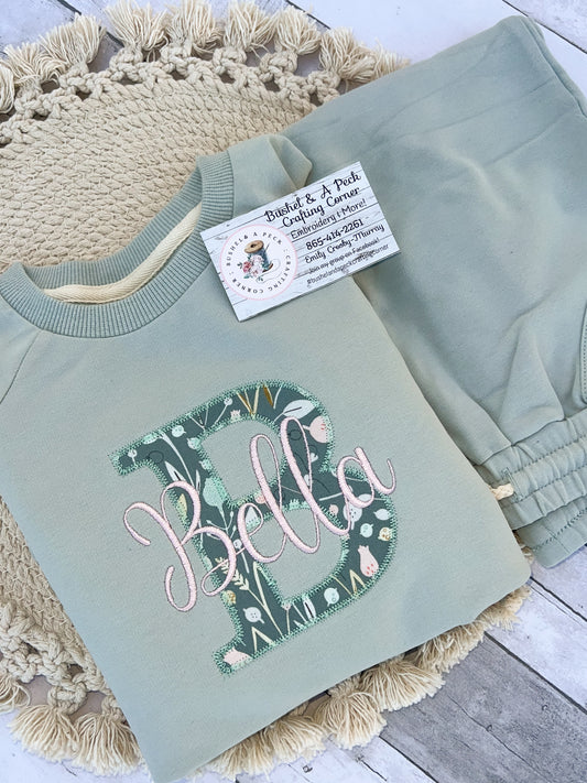 Teal Floral Applique/Seafoam Jogger Set