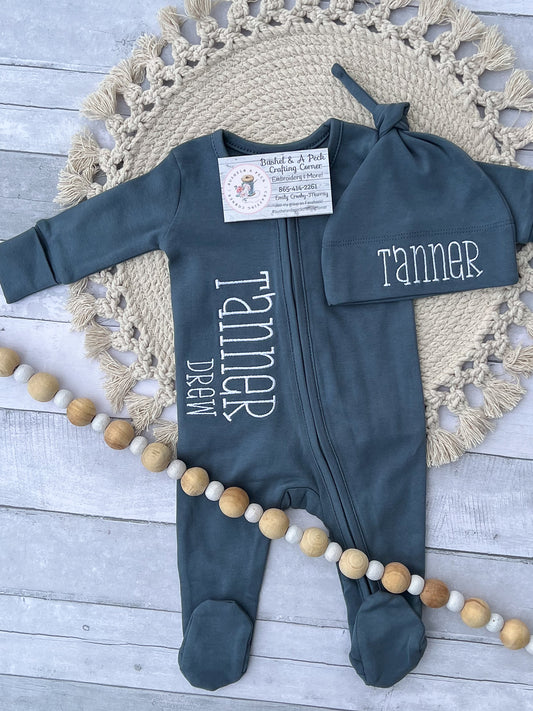 Midnight Blue Organic Zip Sleeper/Hat Set