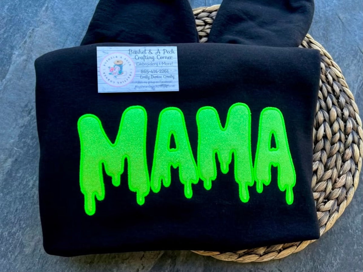 Mama Neon Glitter Slime-Appliqué Sweatshirt
