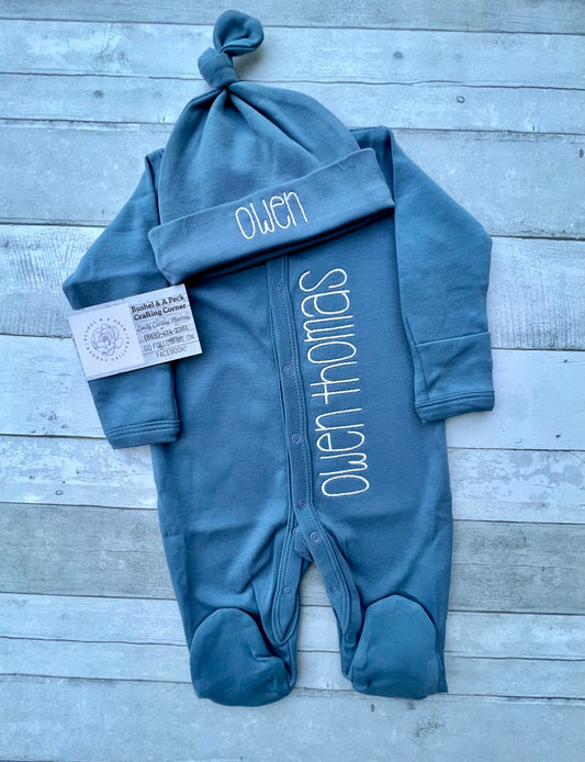 Slate Blue Button-Up Sleeper/Hat Set