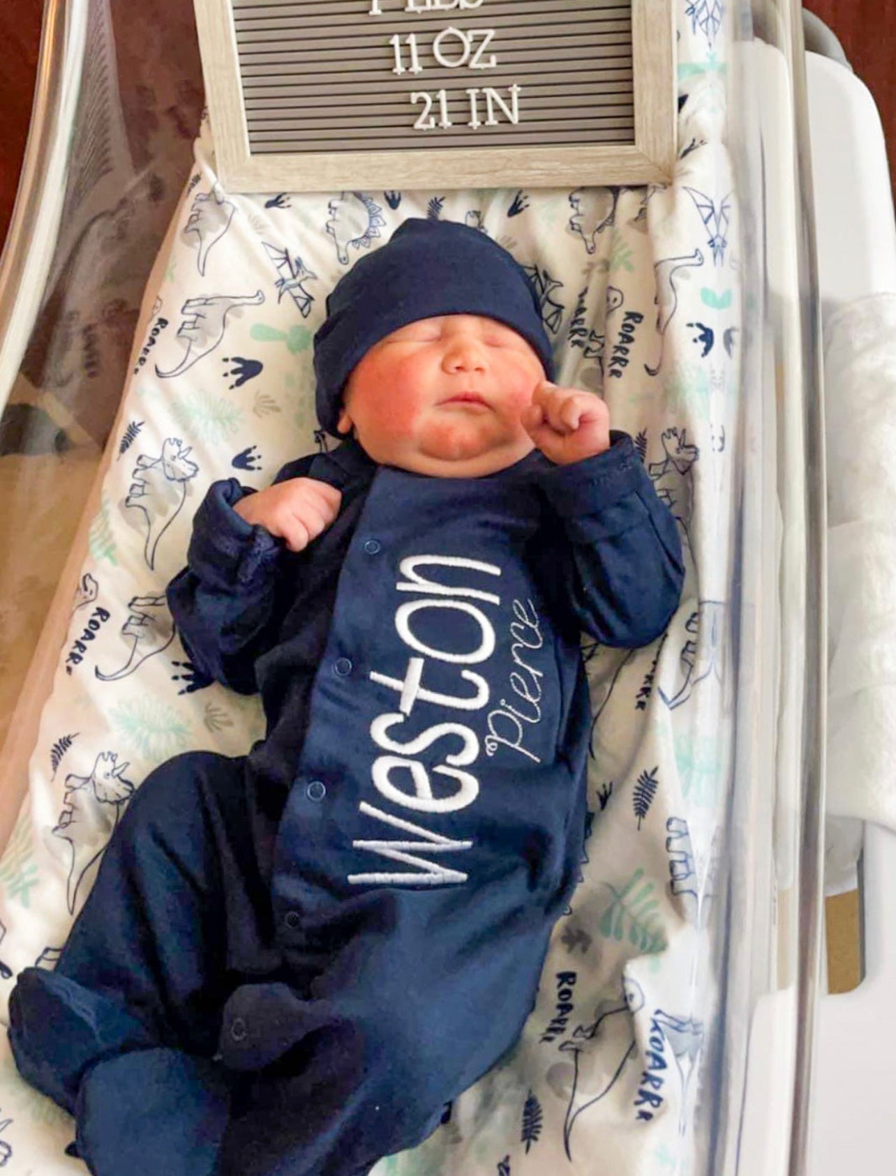 Navy Button-up Sleeper/Hat Set