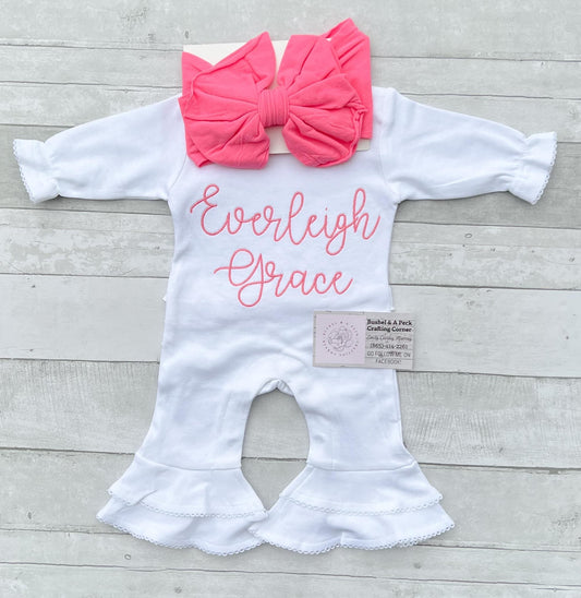 White Bell-Bottom Ruffle Romper