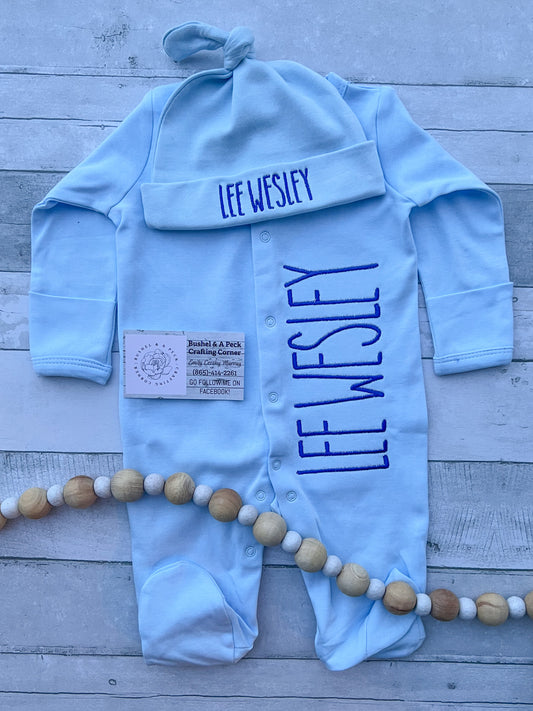 Baby Blue Button-Up Sleeper/Hat Set