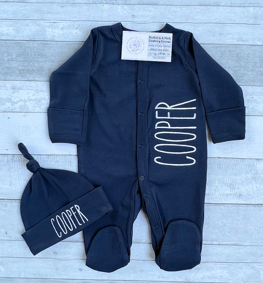 Navy Button-up Sleeper/Hat Set